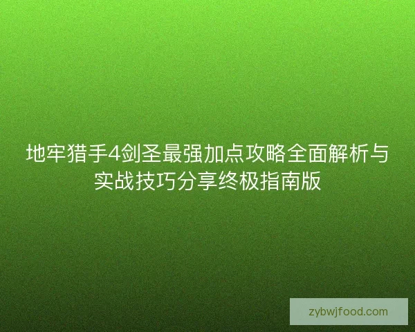 地牢猎手4剑圣最强加点攻略全面解析与实战技巧分享终极指南版