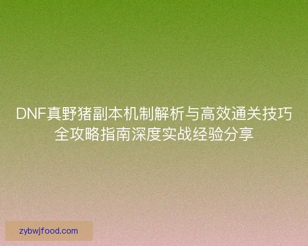 DNF真野猪副本机制解析与高效通关技巧全攻略指南深度实战经验分享 DNF真野猪副本机制解析与高效通关技巧全攻略指南深度实战经验分享
